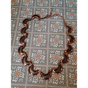 Vintage Renoir Black Enamel Crescent Copper Necklace